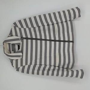 Bagatelle Womens White Black Striped Asymmetrical Zip Up Moto Jacket Size‎ Small